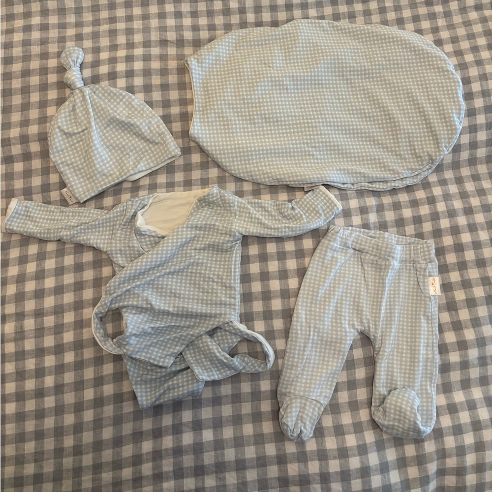 Baby 4-Piece Mama Coco Gingham Layette Set in Light Blue